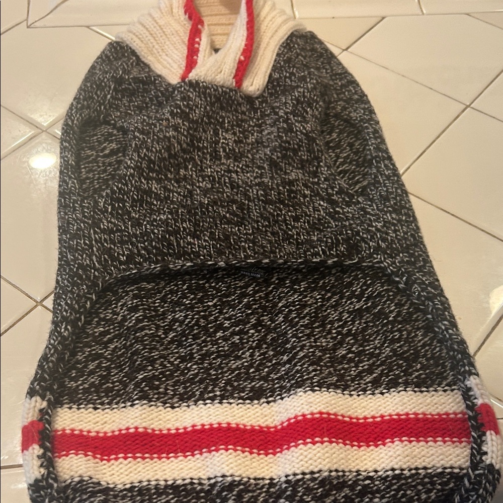 Doggy Black and White Knit Sweater with Red Stripe